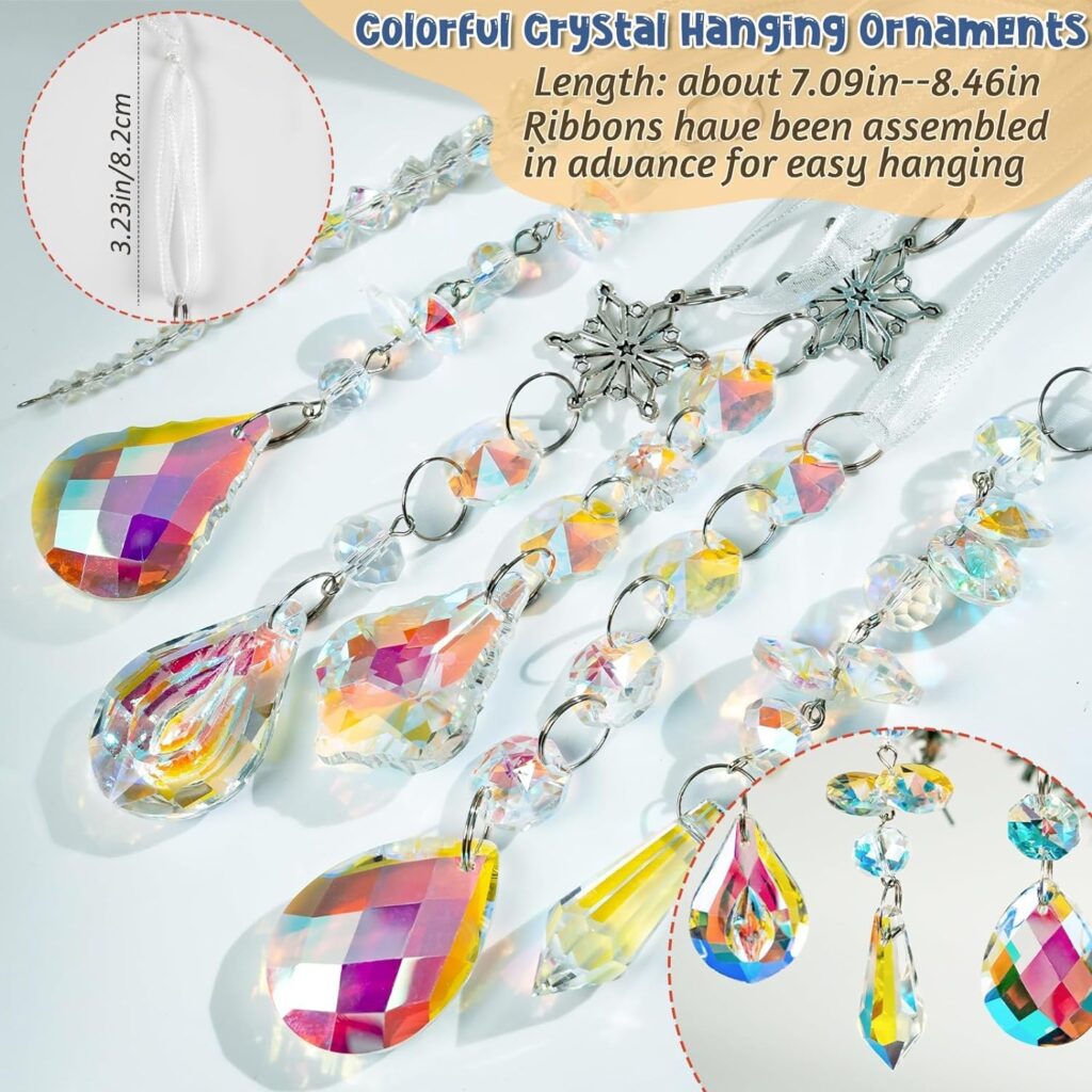 18pcs Crystal Christmas Ornaments for Christmas Tree Decorations-Hanging Acrylic Snowflake and Icicle Ornaments with Drop Pendants for Christmas Tree New Year Party Decorations Supplies