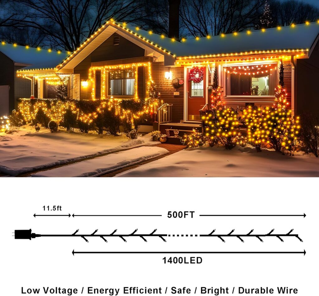 500FT Christmas Lights Outdoor 1400 LED Waterproof Christmas Tree Decorations Lights with 8 Modes Plug in Waterproof Timer Memory Function LED Christmas Lights for Xmas Yard Garden Party (Multicolor)