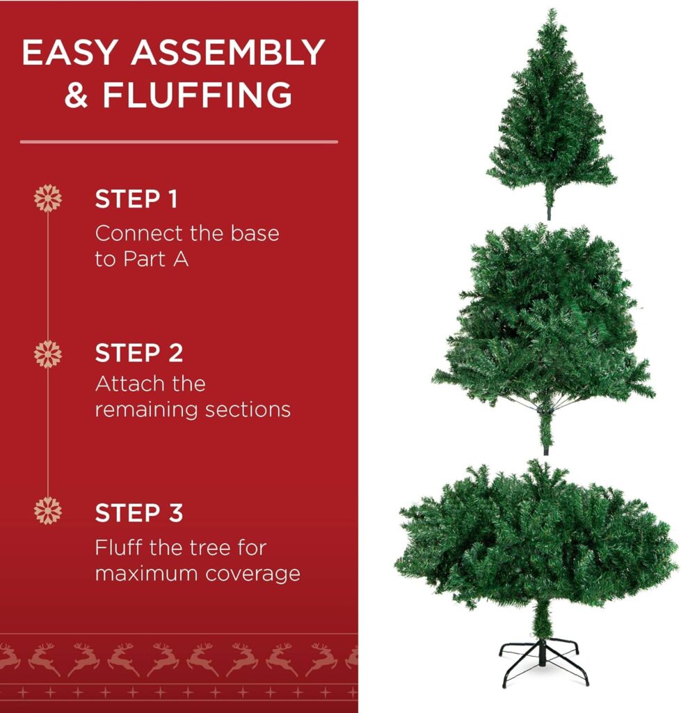 Best Choice Products 6ft Premium Hinged Artificial Holiday Christmas Pine Tree for Home, Office, Party Decoration w/ 1,000 Branch Tips, Easy Assembly, Metal Hinges  Foldable Base : Home  Kitchen