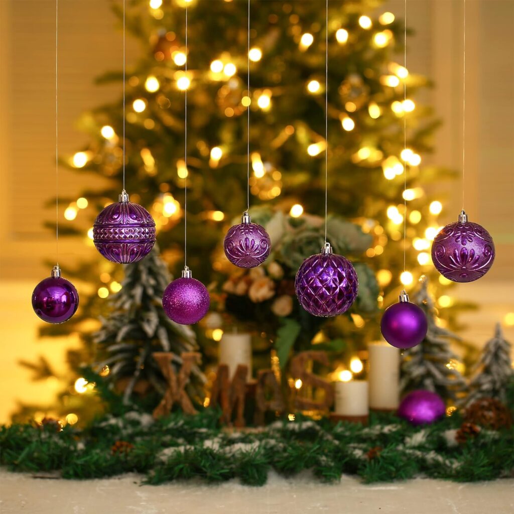 Christmas Ball Ornaments Champagne Christmas Tree Decorations with Hang Rope-36pcs Shatterproof Christmas Ornaments Set with 6 Styles in 3 Sizes(Small Medium Large)