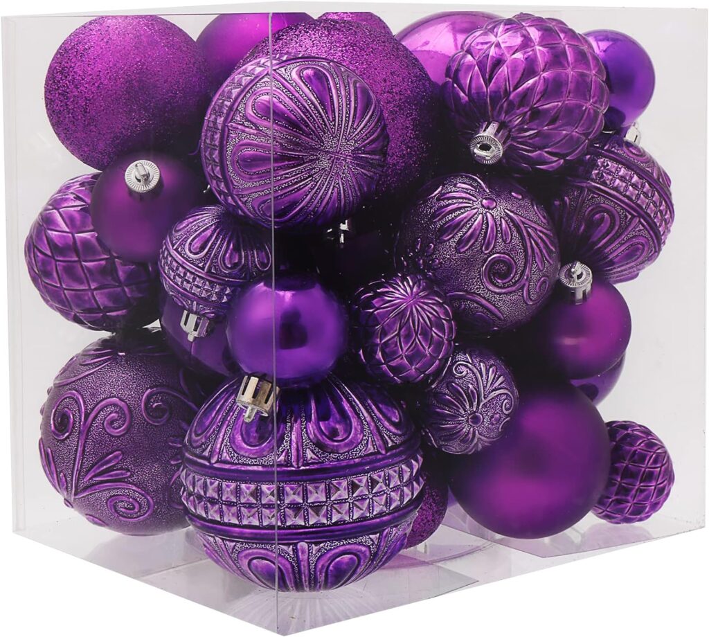 Christmas Ball Ornaments Champagne Christmas Tree Decorations with Hang Rope-36pcs Shatterproof Christmas Ornaments Set with 6 Styles in 3 Sizes(Small Medium Large)