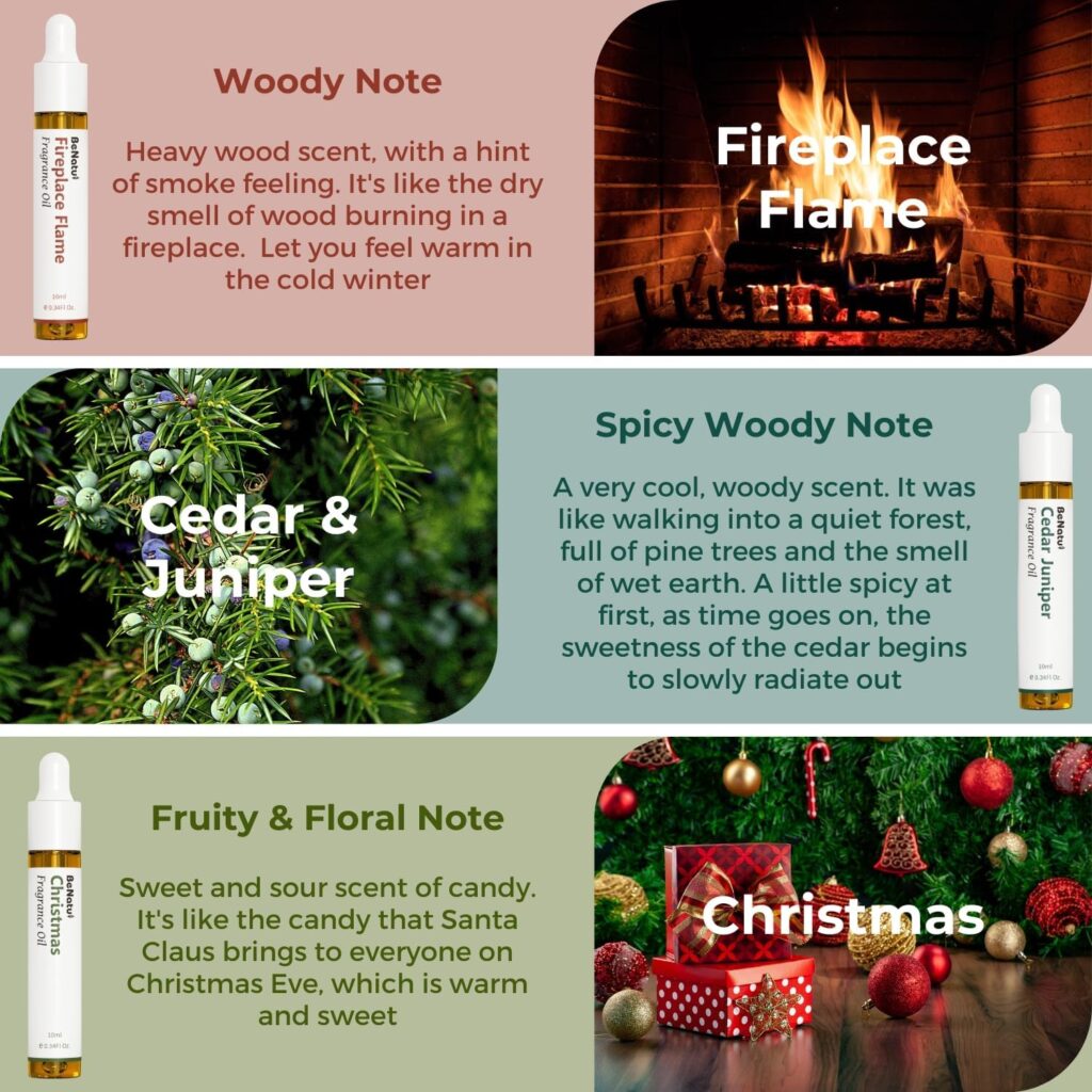 Christmas Premium Fragrance Oils Set for Diffuser, Candle, Soap Making - Winter Festival Scents Aromatherapy Perfume Oil Gift for Home (Cedar, Gingerbread, Cinnamon, etc) 6 Pcs