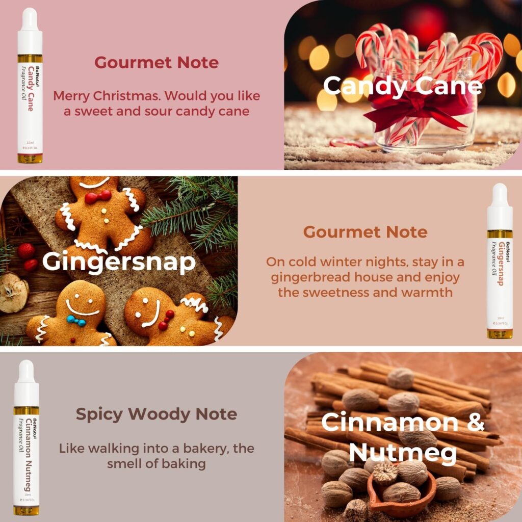 Christmas Premium Fragrance Oils Set for Diffuser, Candle, Soap Making - Winter Festival Scents Aromatherapy Perfume Oil Gift for Home (Cedar, Gingerbread, Cinnamon, etc) 6 Pcs