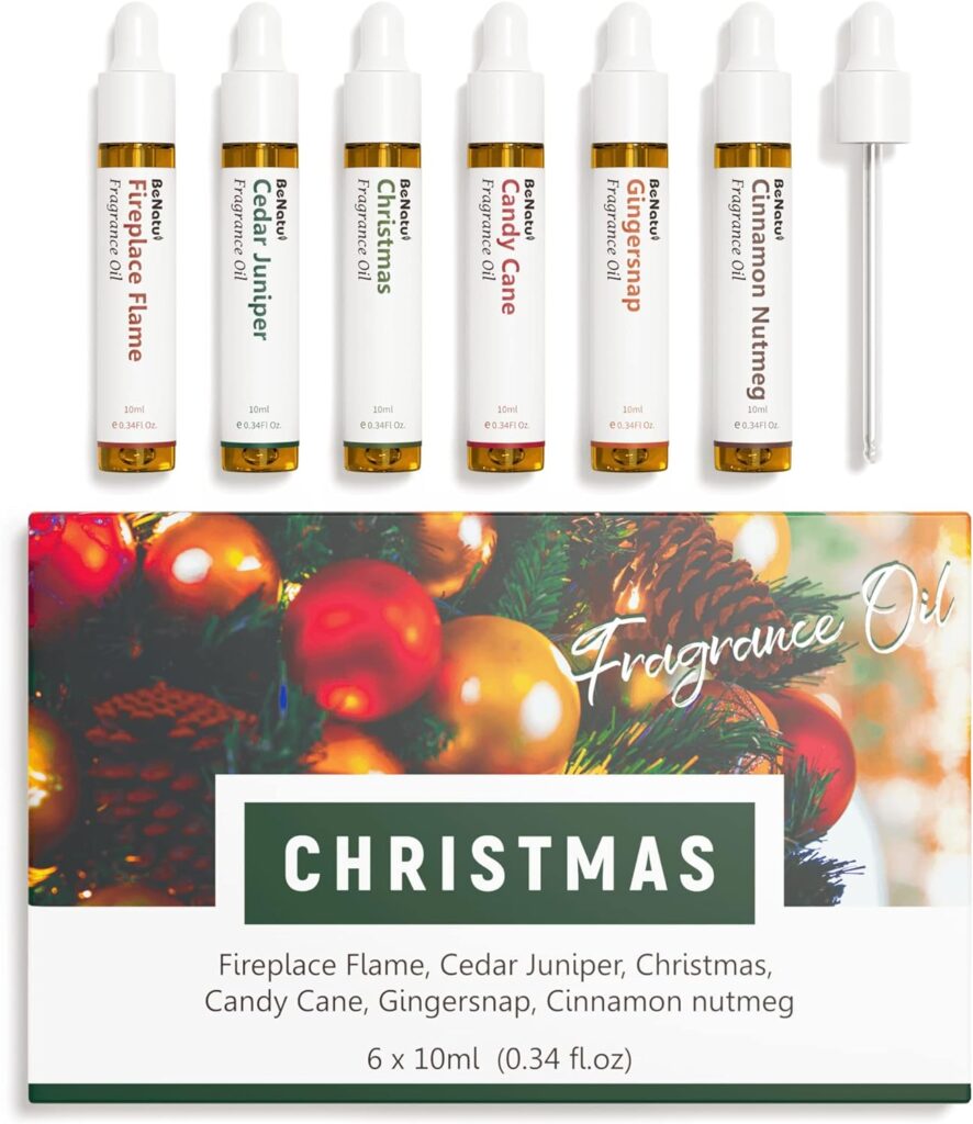 Christmas Premium Fragrance Oils Set for Diffuser, Candle, Soap Making - Winter Festival Scents Aromatherapy Perfume Oil Gift for Home (Cedar, Gingerbread, Cinnamon, etc) 6 Pcs