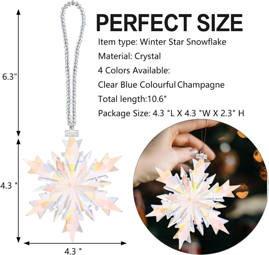 kese 2023 Annual Christmas Snowflake Crystal Ornaments with New Year Gift Box(Colorful, 2023Annual)