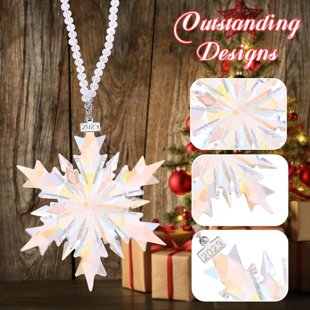 kese 2023 Annual Christmas Snowflake Crystal Ornaments with New Year Gift Box(Colorful, 2023Annual)