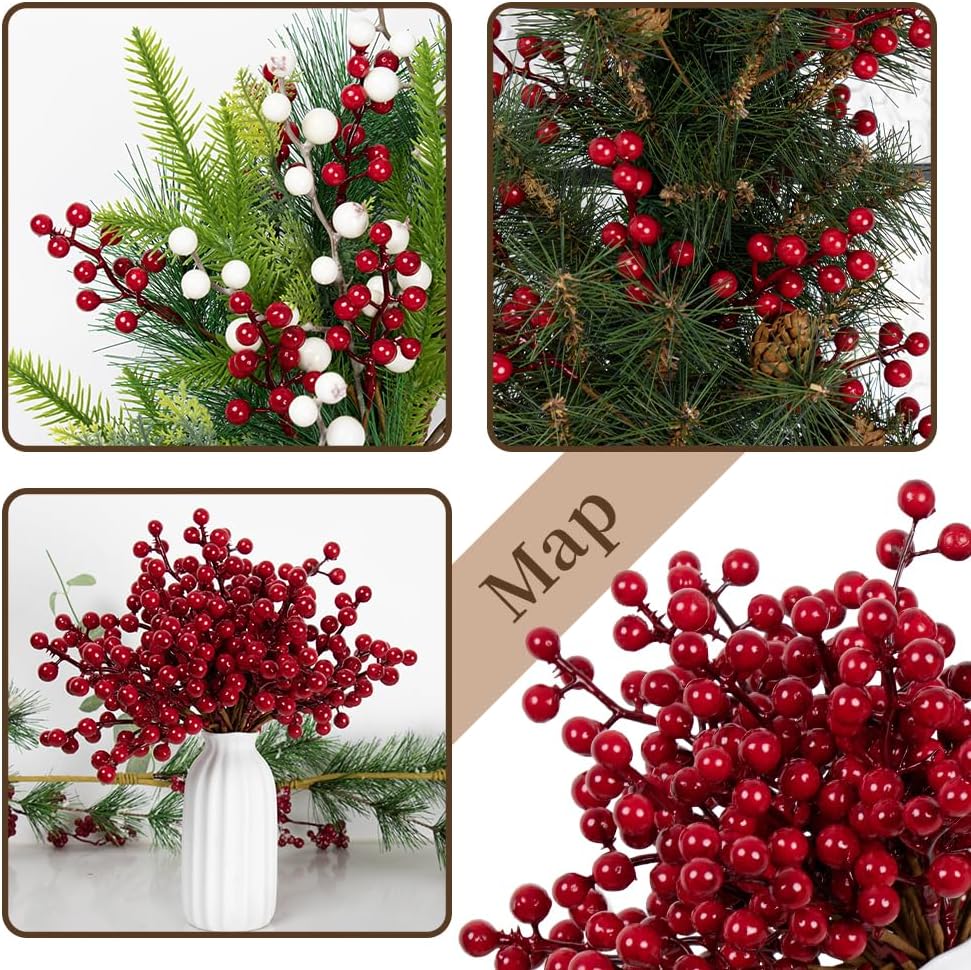 LLZLL 32 Pack Christmas Tree Decorations, Artificial Red Berry Stems 6.5inch Christmas Berry Picks with Holly Berries for Xmas Winter Holiday Home DIY Ornaments