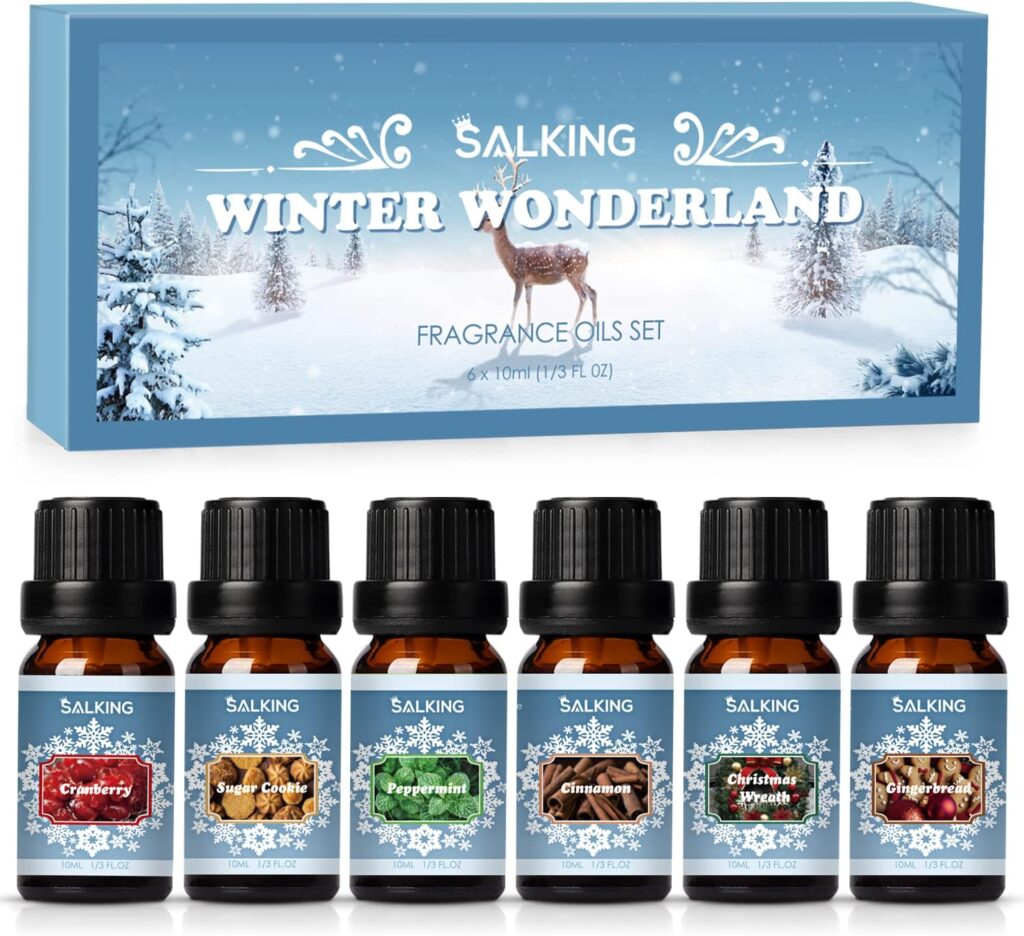 SALKING Winter Set of Scented Oils, Premium Fragrance Essential Oils Gift Set for Diffuser, Soap  Candle Making Scents - Cinnamon, Christmas Wreath, Sugar Cookie, Cranberry, Peppermint, Gingerbread