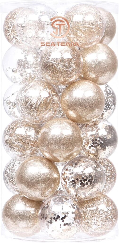 Sea Team 60mm/2.36 Shatterproof Clear Plastic Christmas Ball Ornaments Decorative Xmas Balls Baubles Set with Stuffed Delicate Decorations (30 Counts, Champagne)