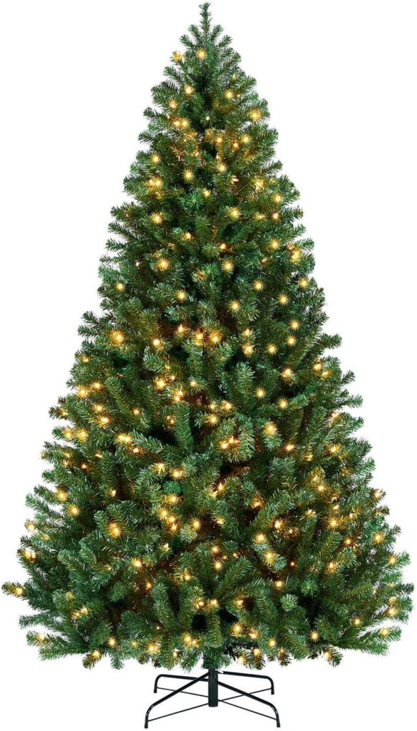 Yaheetech 7.5ft Prelit Artificial Hinged Christmas Pine Tree Prelighted Xmas Tree for Home Party Holiday Decoration with 550 Warm White Lights and 1354 Branch Tips