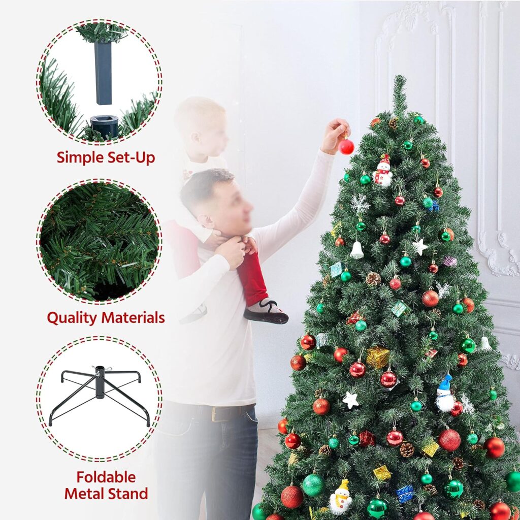 Yaheetech 7.5ft Premium Spruce Hinged Artificial Full Christmas Tree with 1346 Branch Tips Holiday Xmas Tree with Metal Hinges and Foldable Base for Home Party Office Decoration