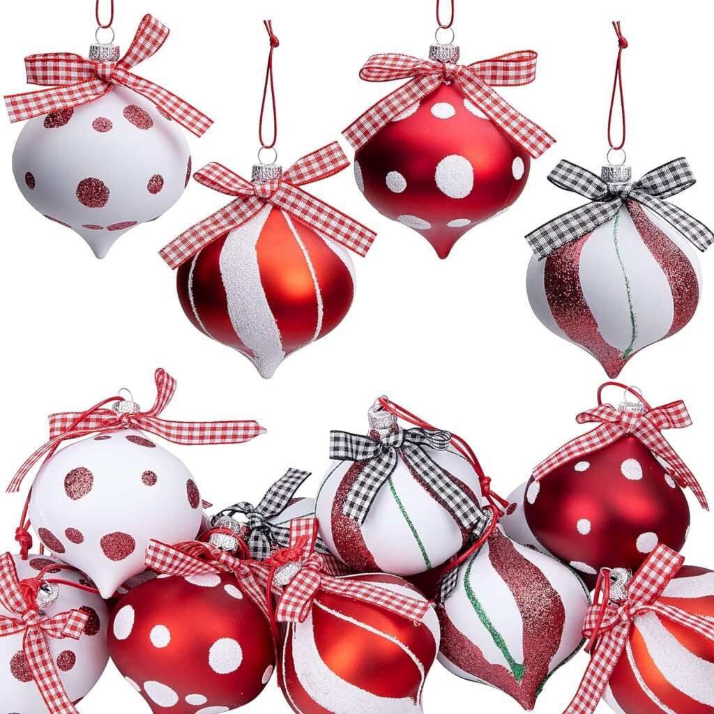 12 Pcs Peppermint Candy Ornament Set- 3.5 x 2.7 Inch Candy Balls Hanging Ornaments- Christmas Candy Cane Balls for Christmas Tree Party Home Decoration