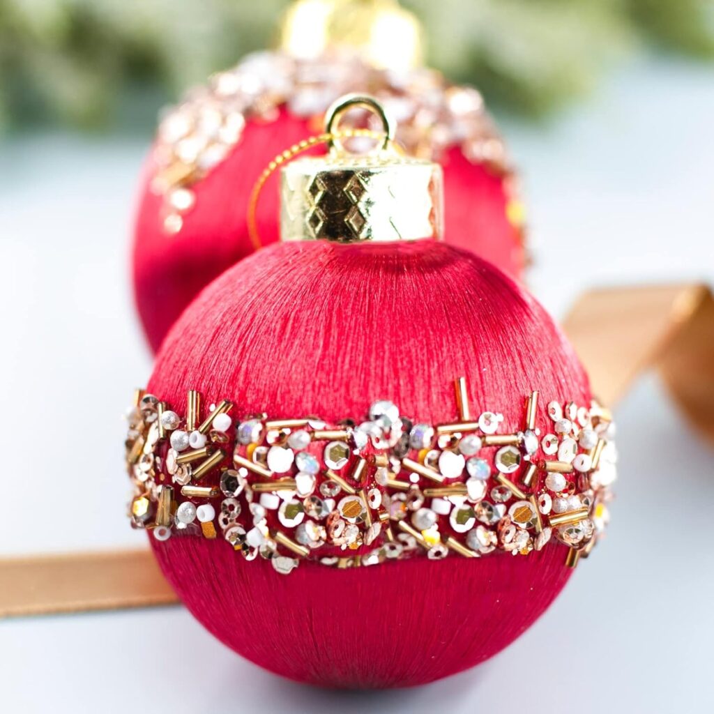 12 Pcs Satin Christmas Balls, Silk Christmas Tree Hanging Ornaments, Christma Luxury Home Decorations for Xmas Tree Wreath Garland Holiday Wedding Party Decoration (Red)