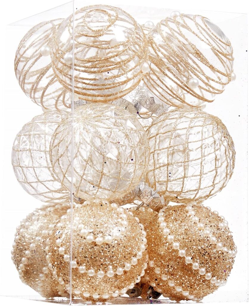 12CT Christmas Ball Ornaments Champagne Shatterproof Clear Large Plastic Christmas Tree Decoration, Delicate Hanging Ornaments for Xmas Party, Wedding, Holiday and Home Décor(70mm/2.76)