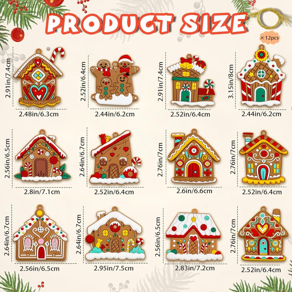 12pcs Gingerbread Man Ornaments for Christmas Tree Assorted Plastic Gingerbread Figurines Ornaments for Christmas Tree Hanging Decorations 3 Inch Tall