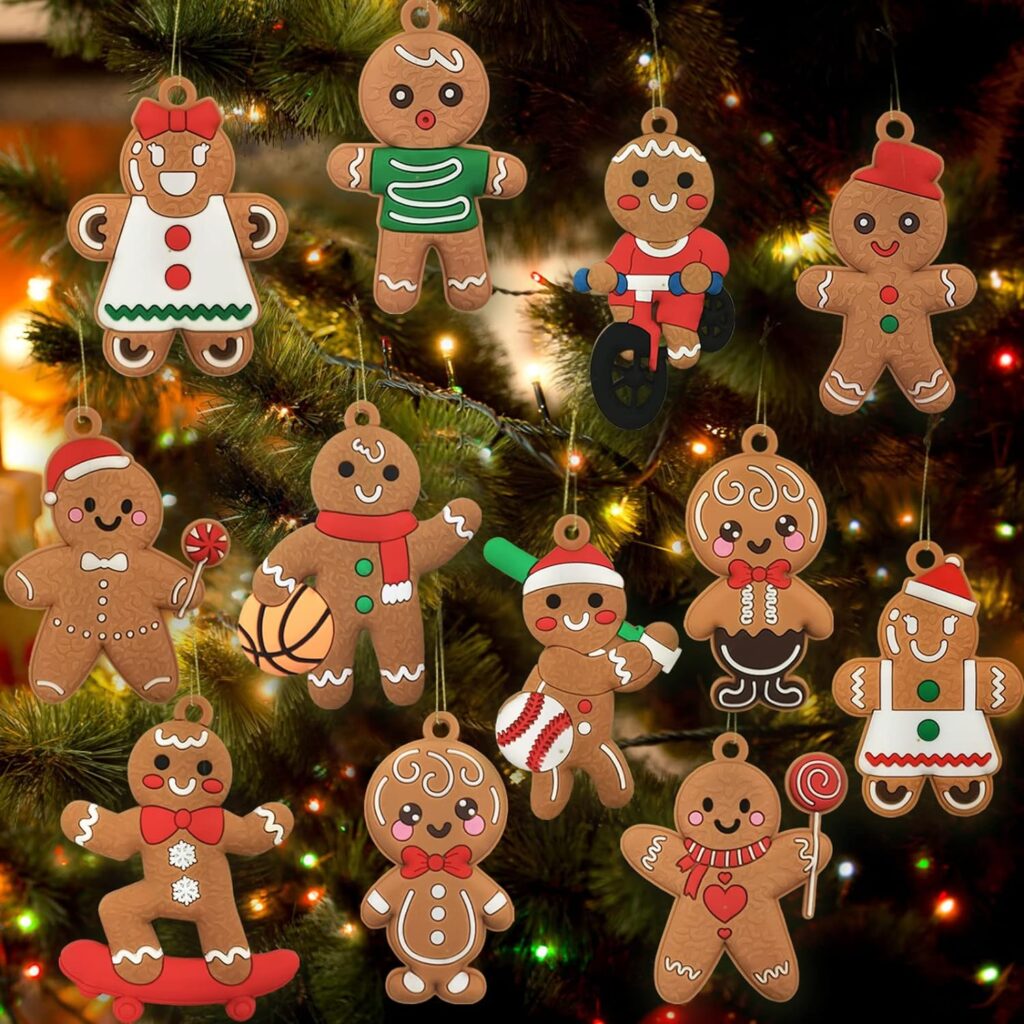 12pcs Gingerbread Man Ornaments for Christmas Tree Assorted Plastic Gingerbread Figurines Ornaments for Christmas Tree Hanging Decorations 3 Inch Tall