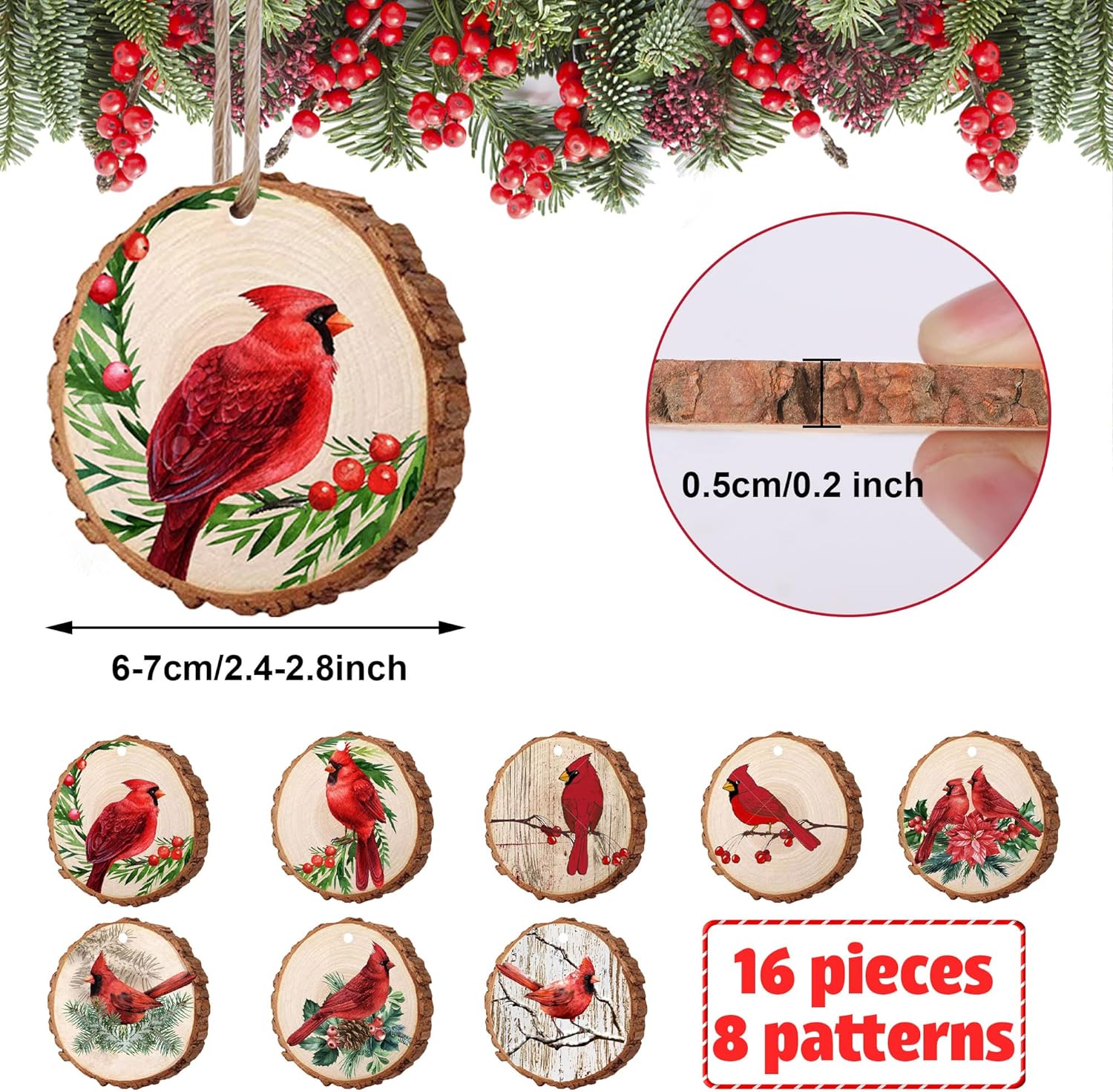 16 pcs christmas red cardinal wood ornaments review