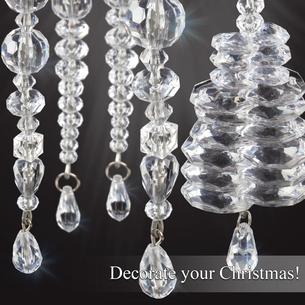 18pcs Christmas Tree Decoration Crystal Ornaments - Hanging Acrylic Christmas Snowflake Icicle Drop Crystal Ornaments for Christmas Tree Winter New Year Party Supplies