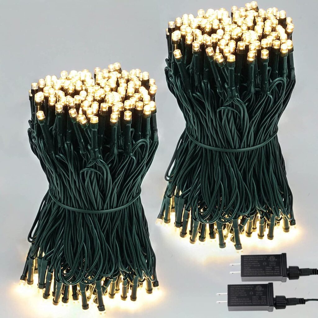 2-Pack 66FT 200 LED Christmas Lights, Extendable Christmas Tree Lights with Timer  Memory Function, Waterproof Green Wire Outdoor String Lights Indoor with UL Approved  8 Lighting Modes (Warm White)