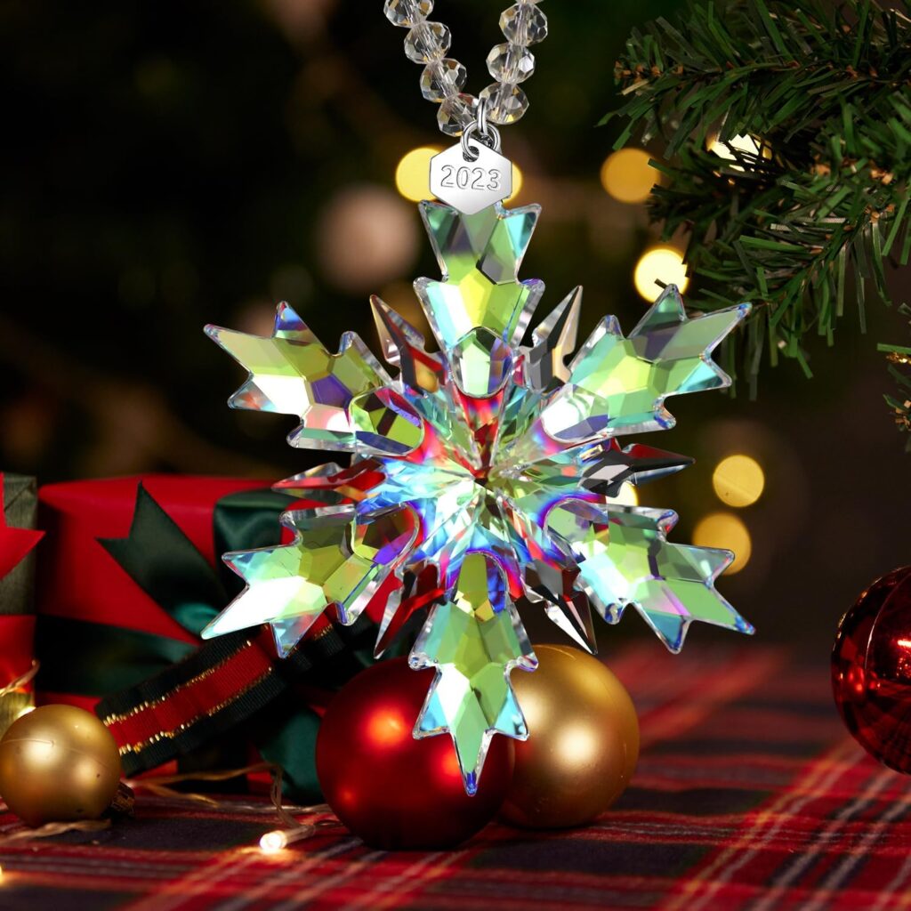 2023 Annual Limited Edition Ornament Crystal Snowflake Christmas Tree Hanging Pendant for Loved One (Colorful 2023)