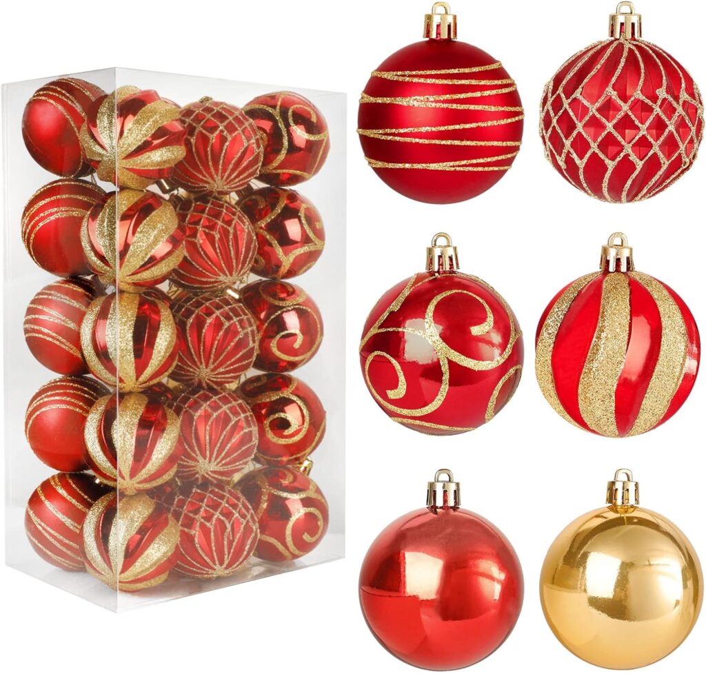 30 PCS Christmas Ball Ornaments Tree Decorations, 60mm/2.36 Classic Red and Gold Shatterproof Christmas Bulbs Ornaments for Xmas Tree Holiday Wreath Decor