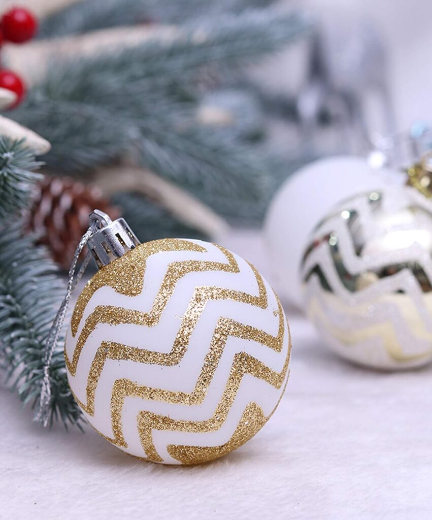 30PCS Christmas Balls Ornaments,60MM GoldWhite Painted Shatterproof Festive Wedding Hanging Ornaments Christmas Tree Decoration