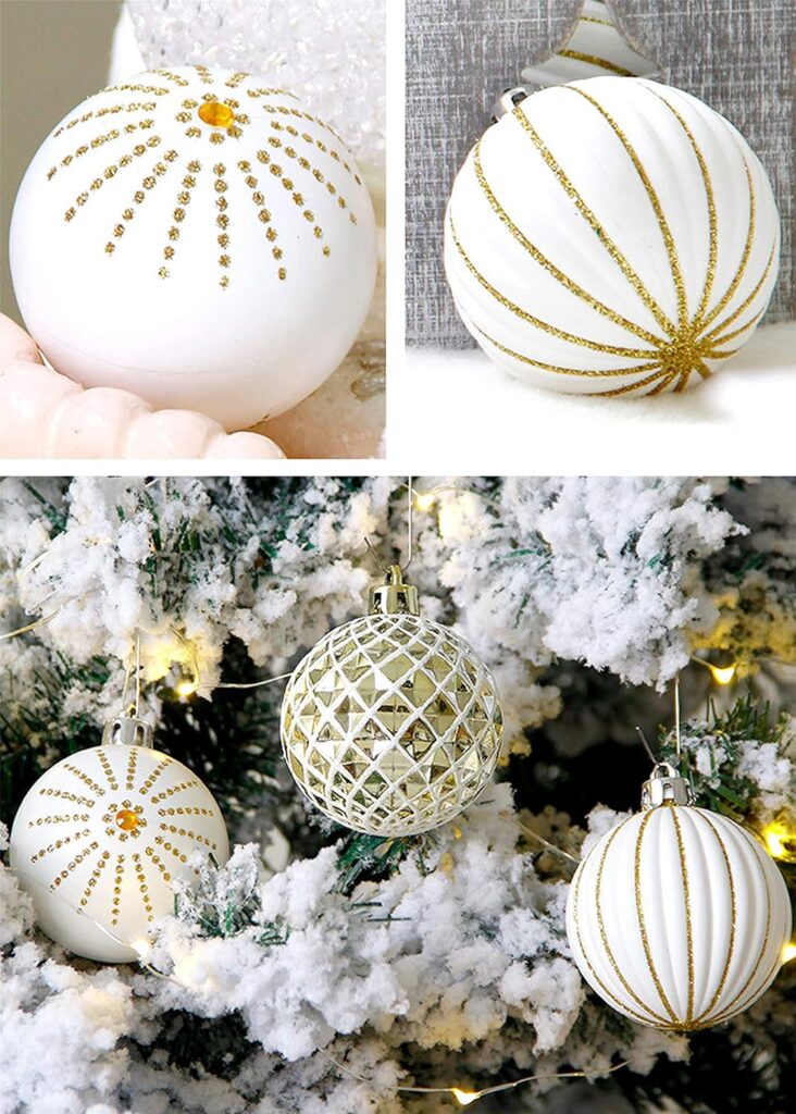 30PCS Christmas Balls Ornaments,60MM GoldWhite Painted Shatterproof Festive Wedding Hanging Ornaments Christmas Tree Decoration