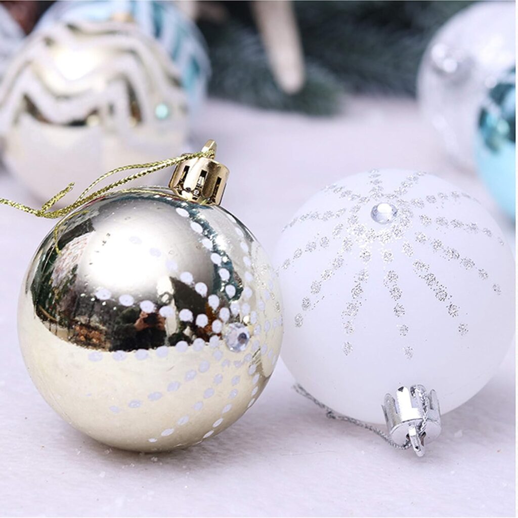 30PCS Christmas Balls Ornaments,60MM GoldWhite Painted Shatterproof Festive Wedding Hanging Ornaments Christmas Tree Decoration