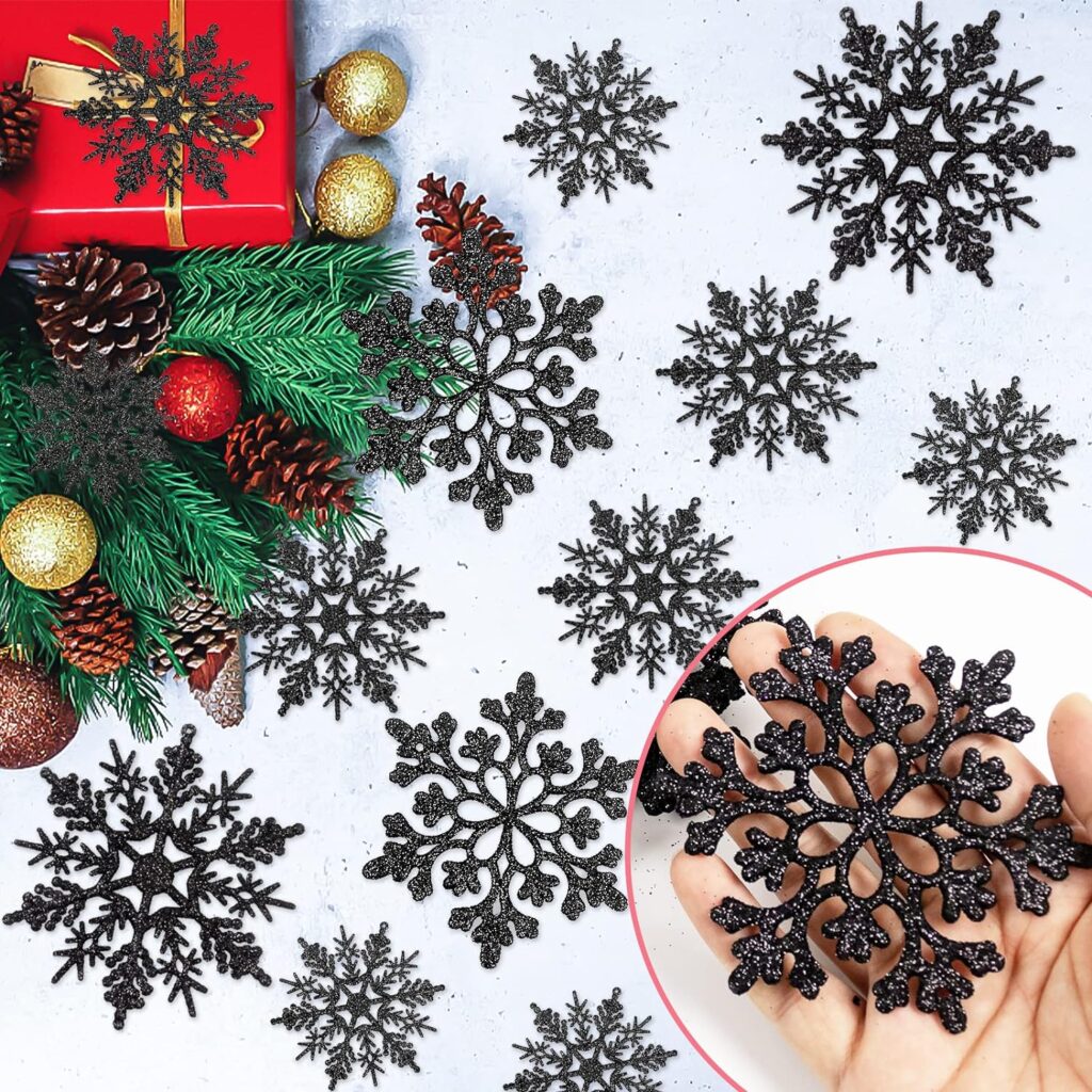 36pcs Christmas White Snowflake Ornaments Plastic Glitter Snow Flakes Ornaments for Winter Christmas Tree Decorations Size Varies Craft Snowflakes