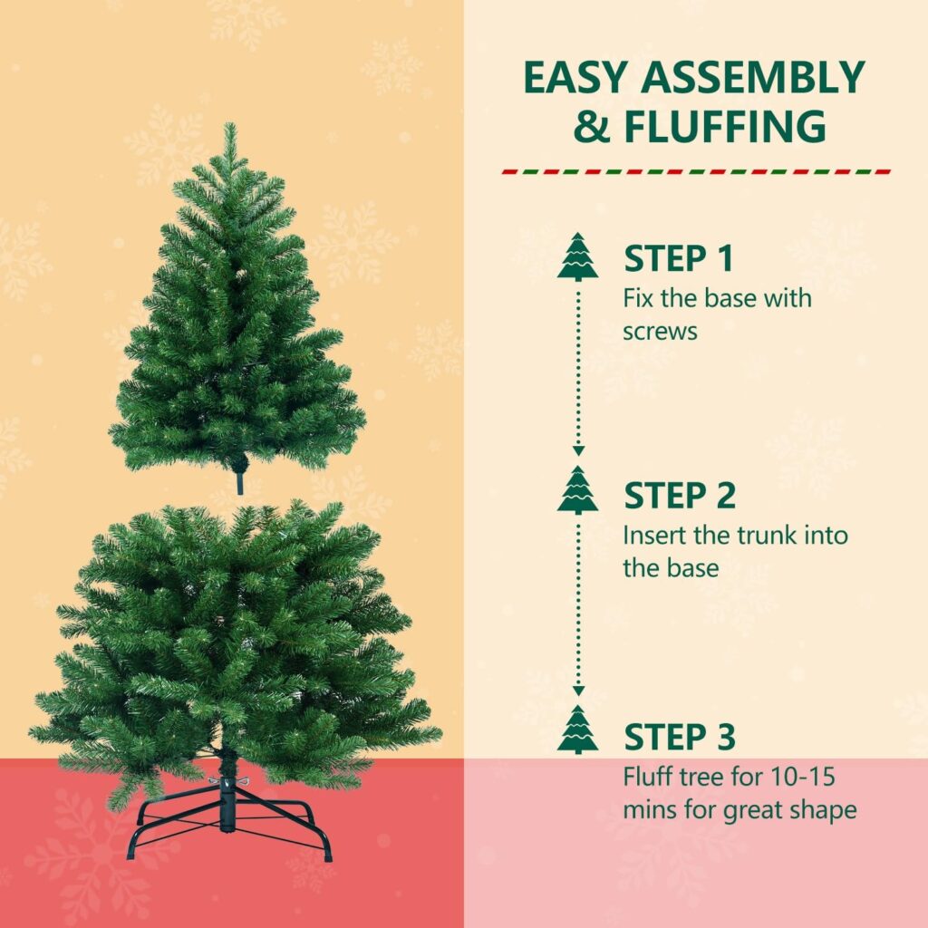 4ft Christmas Tree, Premium PVC Fir Artificial Holiday Christmas Tree, Ideal for Home, Office, and Xmas Party Decoration, Includes Metal Foldable Stand