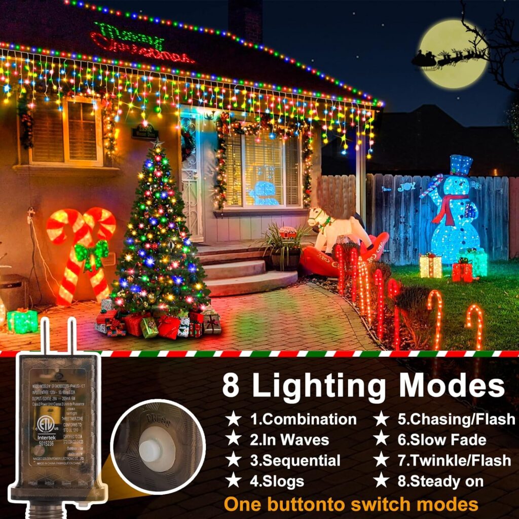 66ft Christmas Lights Decorations Outdoor, 640 LED 8 Modes Curtain Fairy Lights with 120 Drops,Plug in Waterproof Timer Memory Function for Christmas Holiday Wedding Party Decorations(Cool White)