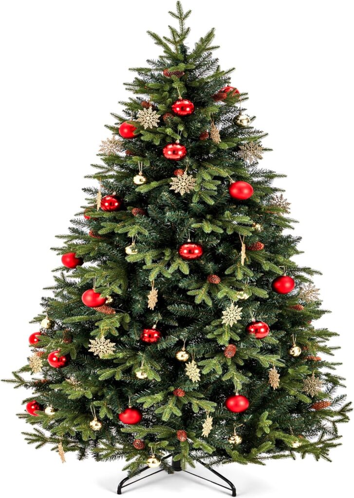 7.5ft Christmas Tree Holiday Xmas Tree w/ 1,800 Branch Tips, Artificial Christmas Tree Decorations, Christmas Tree Stand Metal Hinges  Foldable Base, Easy Assembly for Home, Office, Party Decoration