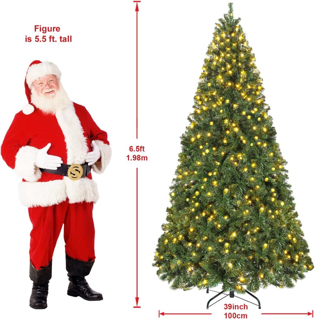 7d24hcare 6.5ft Pre-lit Christmas Tree, Spruce Artificial Christmas Tree with Warm White Lights, Xmas Tree with Storage Bag and Metal Stand for Indoor and Outdoor Holiday Decoration