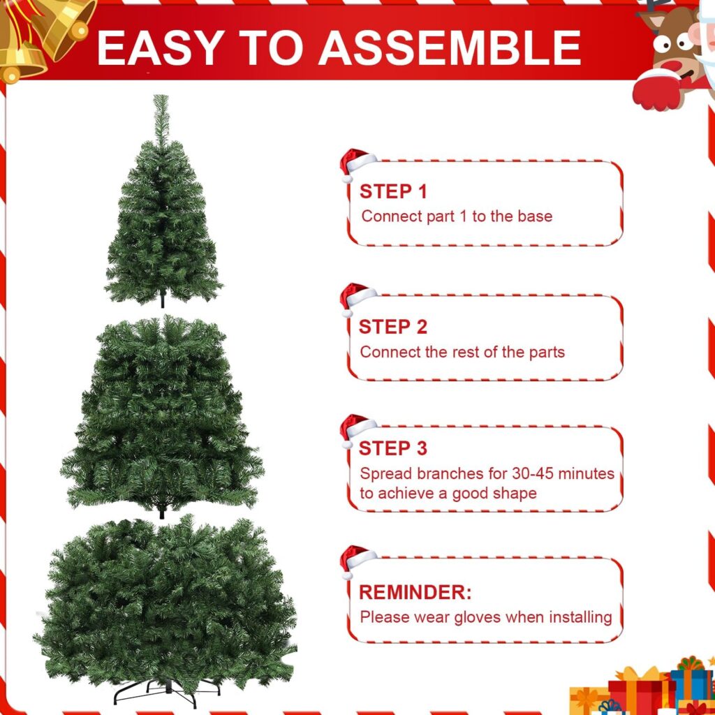 7d24hcare 6.5ft Pre-lit Christmas Tree, Spruce Artificial Christmas Tree with Warm White Lights, Xmas Tree with Storage Bag and Metal Stand for Indoor and Outdoor Holiday Decoration