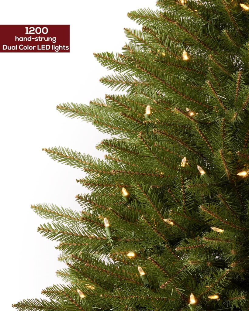 Amaoasis 9FT Pre-lit Christmas Tree Premium Artificial Spruce Christmas Tree with 1200 Dual Color LED Lights, Hinged/Feel Real/Realistic/Full Fir Xmas Tree, Arbol De Navidad Con Iuces Led Integradas