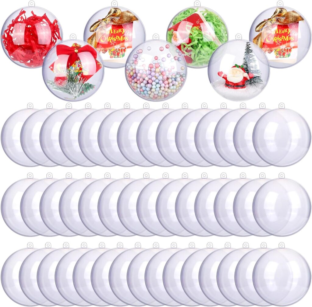 ANVAVO 50 Pieces 80mm Christmas Clear Plastic Fillable Ball Ornaments DIY Craft Transparent Baubles Shatterproof Christmas Tree Hanging Ornaments for Christmas New Years Birthday Wedding Home Decor