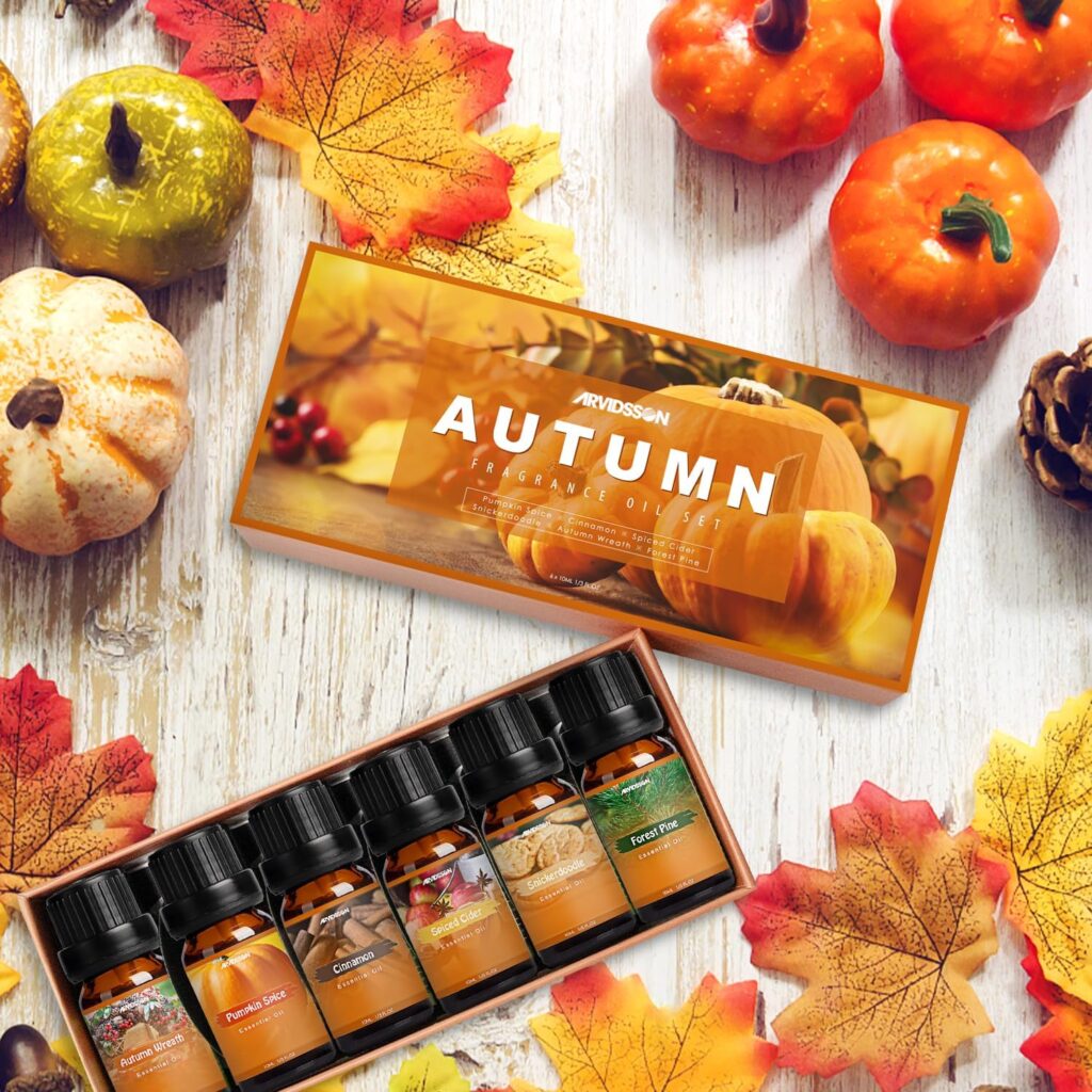 Autumn Fragrance Oil Set, ARVIDSSON Fall Essential Oils Gift Set - Pumpkin Spice, Cinnamon, Spiced Cider, Snickerdoodle, Autumn Wreath, Forest Pine