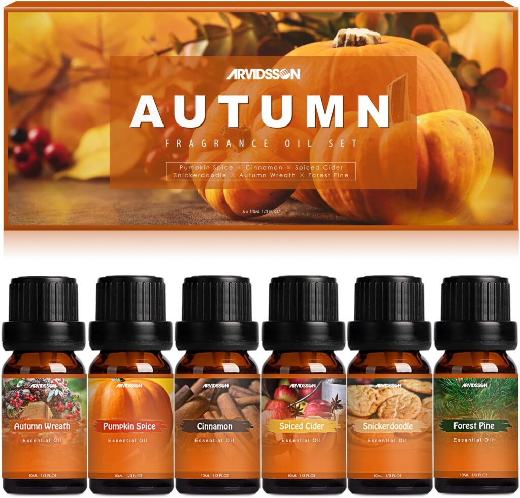 Autumn Fragrance Oil Set, ARVIDSSON Fall Essential Oils Gift Set - Pumpkin Spice, Cinnamon, Spiced Cider, Snickerdoodle, Autumn Wreath, Forest Pine