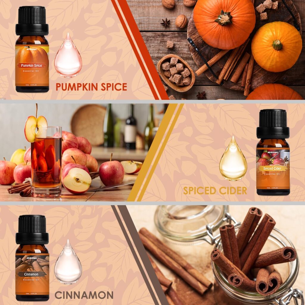 Autumn Fragrance Oil Set, ARVIDSSON Fall Essential Oils Gift Set - Pumpkin Spice, Cinnamon, Spiced Cider, Snickerdoodle, Autumn Wreath, Forest Pine