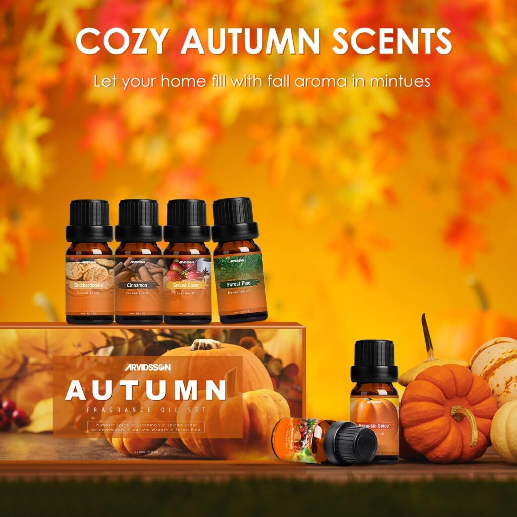 Autumn Fragrance Oil Set, ARVIDSSON Fall Essential Oils Gift Set - Pumpkin Spice, Cinnamon, Spiced Cider, Snickerdoodle, Autumn Wreath, Forest Pine