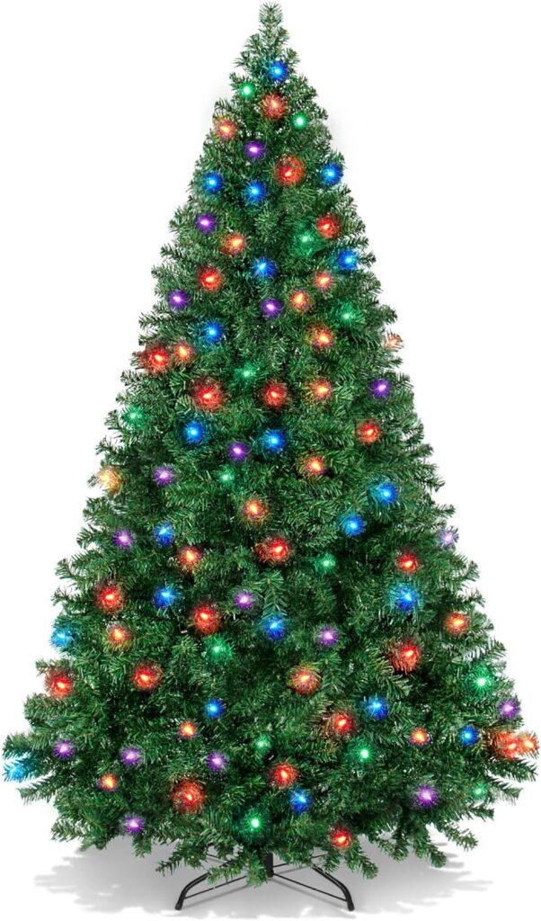 Best Choice Products 6ft Pre-Lit Christmas Tree Premium Hinged Artificial Pine Lighted Holiday Tree for Home, Office w/ 1,000 Branch Tips, 250 Multicolored LED Lights, Metal Hinges, Foldable Base