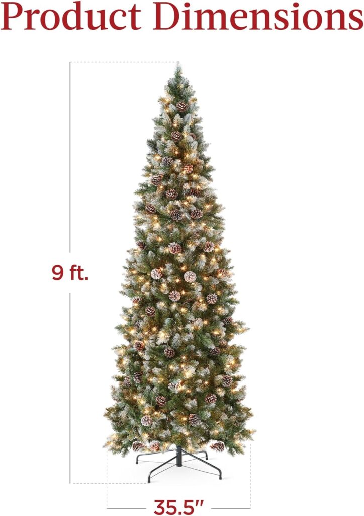 Best Choice Products 6ft Pre-lit Pencil Christmas Tree, Partially Flocked  Frosted Slim Holiday Tree Decoration, Skinny Xmas Tree, 250 Lights, 618 Frosted Tips, 50 Pine Cones, Foldable Stand