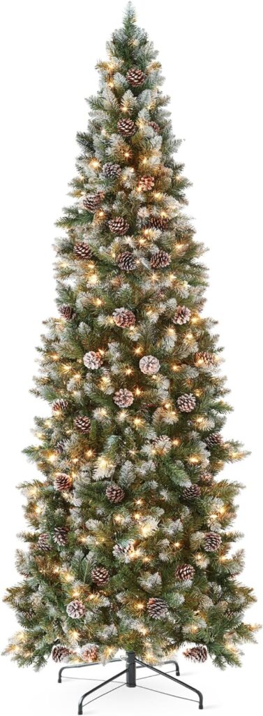 Best Choice Products 6ft Pre-lit Pencil Christmas Tree, Partially Flocked  Frosted Slim Holiday Tree Decoration, Skinny Xmas Tree, 250 Lights, 618 Frosted Tips, 50 Pine Cones, Foldable Stand