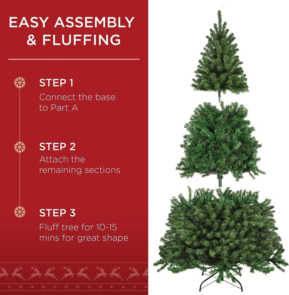 Best Choice Products 7.5ft Pre-Lit Spruce Artificial Holiday Christmas Tree for Home, Office, Party Decoration w/ 550 Incandescent Lights, 1346 Branch Tips, Easy Assembly, Metal Hinges  Foldable Base