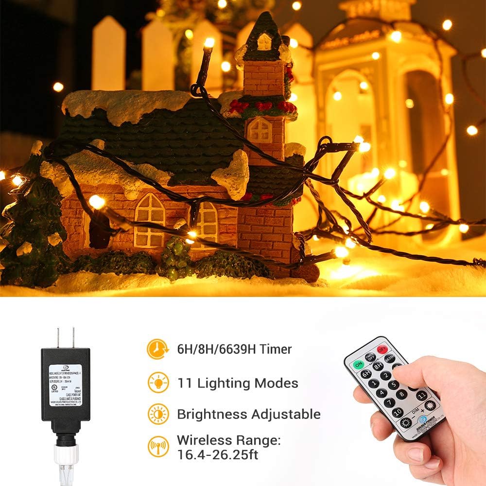 Brizled Christmas Lights, 65.67ft 200 LED Color Changing Tree Lights 11-Function Warm White  Multicolor Christmas Lights, Connectable 24V Safe Adapter Remote Decorative Lights String for Xmas Party