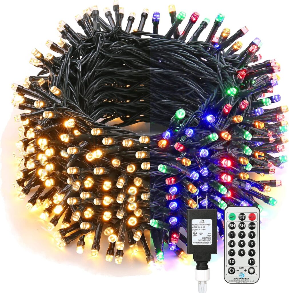 Brizled Christmas Lights, 65.67ft 200 LED Color Changing Tree Lights 11-Function Warm White  Multicolor Christmas Lights, Connectable 24V Safe Adapter Remote Decorative Lights String for Xmas Party