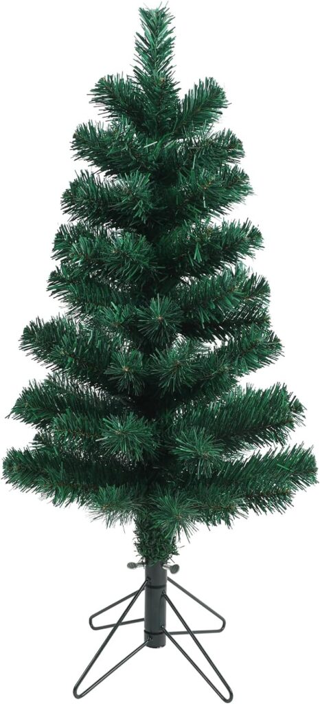 CCINEE 2Ft Artificial Christmas Tree, Green Mini Tabletop Hinged Christmas Tree with Metal Stand 100 Branch Tips for Xmas Party Supplies Home Indoor Decoration