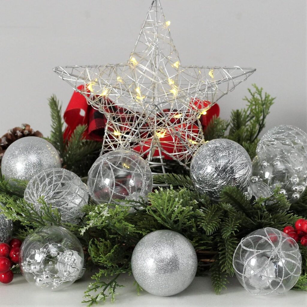 Clear Christmas Ball Ornaments, 30ct 2.36 Inch White Christmas Ornaments Balls for Christmas Tree with Delicate Stuff Shatterproof Hanging Xmas Tree Baubles Decorations for Wedding Christmas