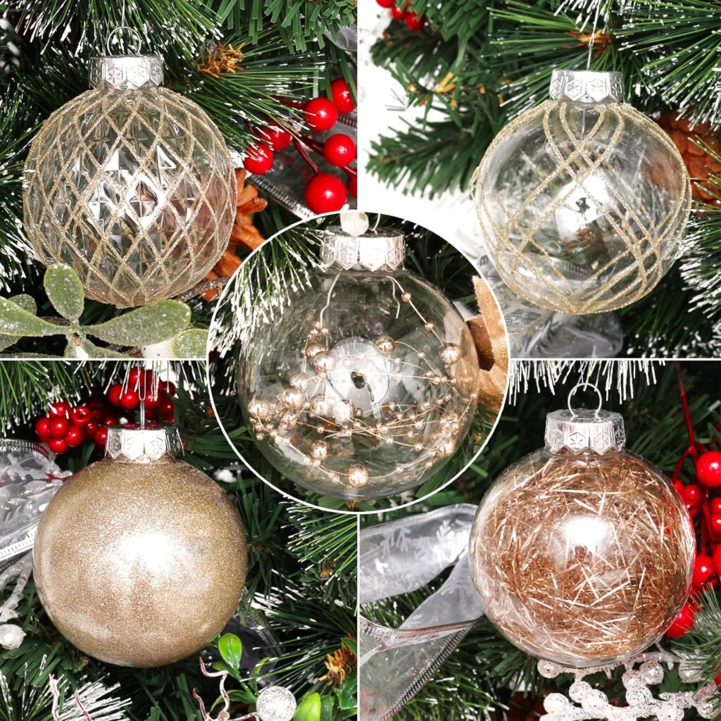 Clear Christmas Ball Ornaments, 30ct 2.36 Inch White Christmas Ornaments Balls for Christmas Tree with Delicate Stuff Shatterproof Hanging Xmas Tree Baubles Decorations for Wedding Christmas