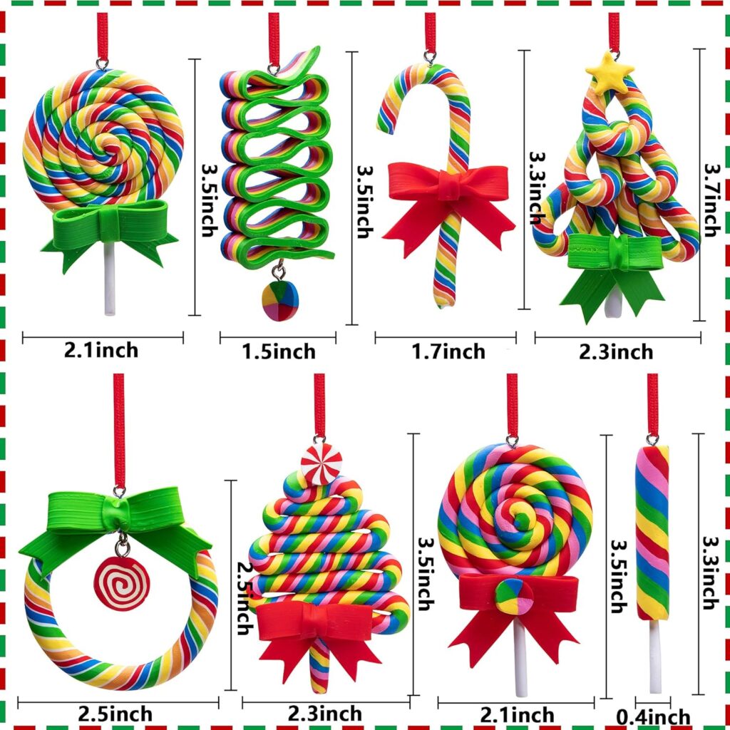 codree 8 PCS Christmas Lollipop Ornaments-Rainbow Lollipop Hanging Ornaments-Christmas Candies Polymer Clay Ornament for Xmas Tree Party Decoration